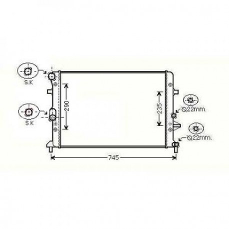 Radiateur eau GOLF 608- 650x450x34