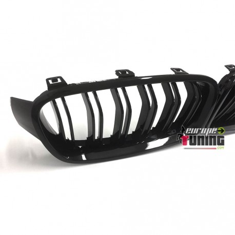 GRILLES CALANDRES NOIRES BRILLANTES SPORT DOUBLE AILETTES BMW SERIE 3 F30 & F31 (04684)