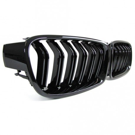 GRILLES CALANDRES NOIRES BRILLANTES SPORT DOUBLE AILETTES BMW SERIE 3 F30 & F31 (04684)