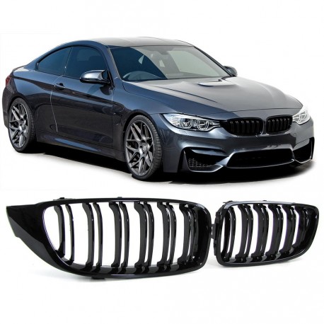 GRILLES CALANDRES NOIRES SPORT DOUBLE AILETTES BMW SERIE 4 F32 F33 F36 F82 (04702)
