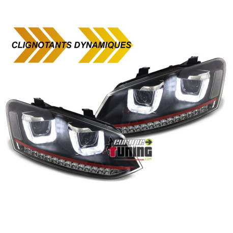 PHARES FEUX NOIRS CLIGNOTANTS LEDS DYNAMIQUES VW POLO 6R et 6C BANDE ROUGE (04679)