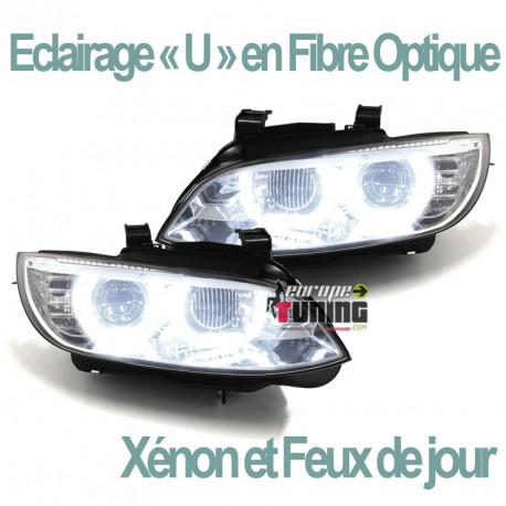 PHARES FEUX CELIS LEDS EN U DIURNE DRL DE JOUR BMW SERIE 3 E92 & E93 PHASES 1 AU XENON (04760)