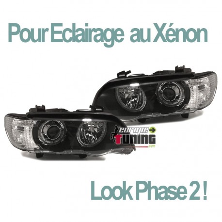 PHARES XENON ANGEL EYES NOIR POUR BMW X5 99-03 (13668)