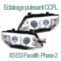 PHARES CHROME ANNEAUX ANGEL EYES CCFL FEUX DIURNE BMW X5 E53 FACELIFT 2003-2007 (03373)