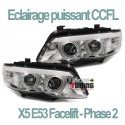 PHARES CHROME ANNEAUX ANGEL EYES CCFL FEUX DIURNE BMW X5 E53 FACELIFT 2003-2007 (03373)