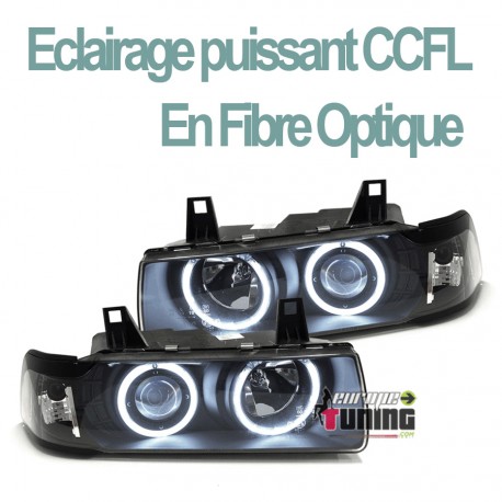 PHARES NEON ANGEL EYES BMW E36 BERLINE / TOURING NOIRS (13712)