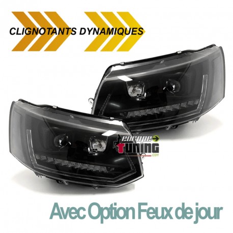 PHARES NOIRS FEUX DE JOUR CLIGNOTANTS LEDS DYNAMIQUES LOOK T6 POUR VW T5 FACELIFT (04854)
