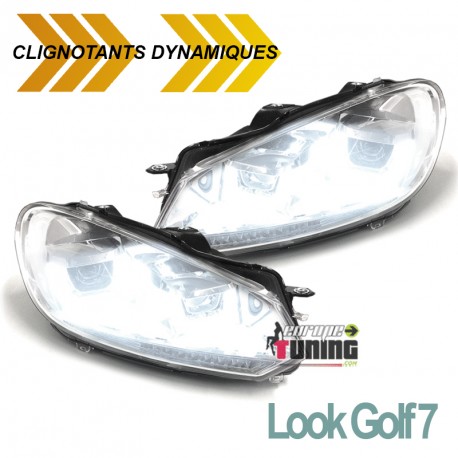 PHARES FEUX AVANTS CHROME DIURNE DRL AVEC CLIGNOTANTS LEDS DYNAMIQUES VW GOLF 6 (04780)