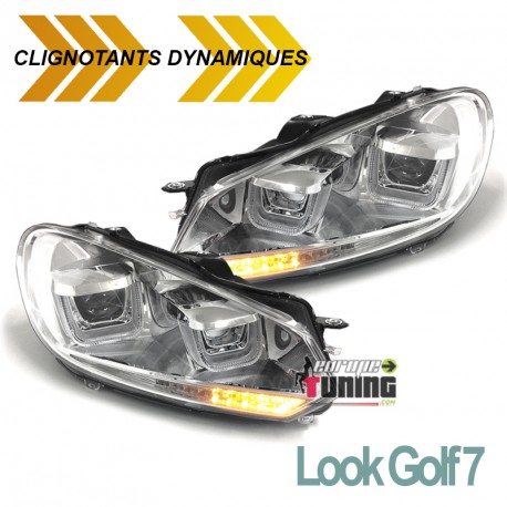 PHARES FEUX AVANTS CHROME DIURNE DRL AVEC CLIGNOTANTS LEDS DYNAMIQUES VW GOLF 6 (04780)