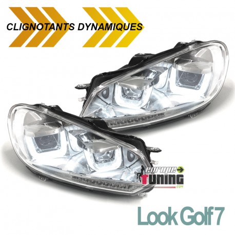 PHARES FEUX AVANTS CHROME DIURNE DRL AVEC CLIGNOTANTS LEDS DYNAMIQUES VW GOLF 6 (04780)