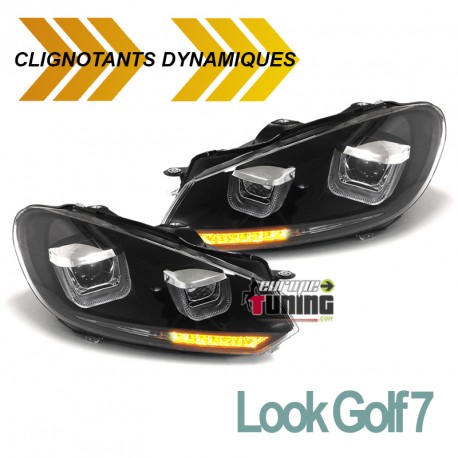 PHARES FEUX AVANTS NOIRS DIURNE DRL AVEC CLIGNOTANTS LEDS DYNAMIQUES VW GOLF 6 (04781)