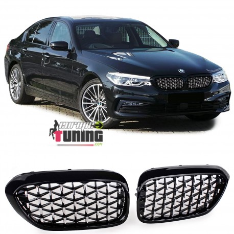 CALANDRES SPORT LUXE STYLE DIAMANT NOIR ET CHROME POUR BMW SERIE 5 G30 ET G31 (04936)