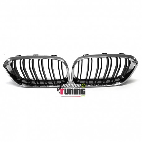 CALANDRES DOUBLES LAMES NOIR ET CHROME LOOK PACK M BMW SERIE 1 F20 F21 FACELIFT (05085)