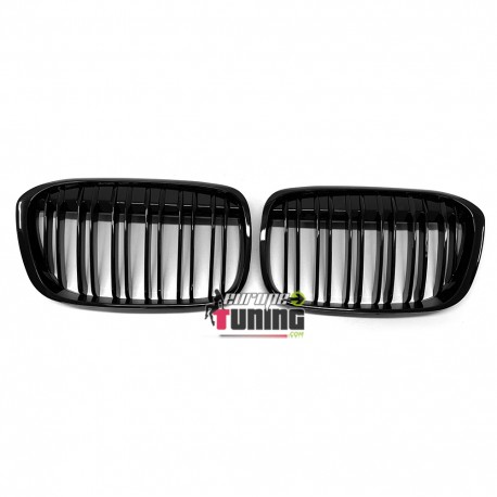 GRILLES CALANDRES SPORT NOIRES BRILLANTES DOUBLE AILETTES BMW X1 F48 APRES 2014 (04787)