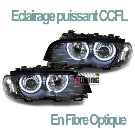 PHARES NOIRS A ANNEAUX FEUX ANGEL EYES CCFL BMW SERIE 3 E46 COUPE CABRIOLET 99-03 (05165)
