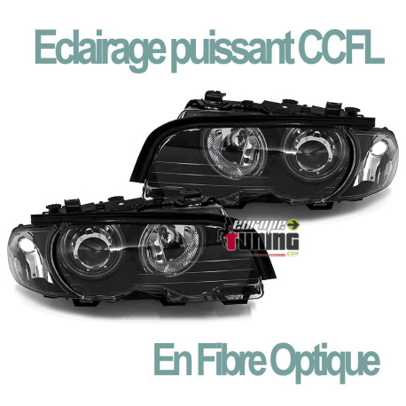 PHARES NOIRS A ANNEAUX FEUX ANGEL EYES CCFL BMW SERIE 3 E46 COUPE CABRIOLET 99-03 (05165)