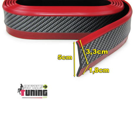 SPOILER BANDE UNIVERSEL CARBONE ET BANDE ROUGE POUR PARE-CHOCS ET BAS DE CAISSE (05167)