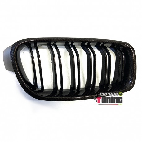 GRILLES CALANDRES SPORT DOUBLES LAMES LOOK CARBONE BMW SERIE 3 F30 & F31 (05291)