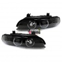 PHARES FEUX AVANTS NOIRS ANNEAUX ANGEL EYES EN U CLIGNO LEDS BMW SERIE 5 E39 (05337)