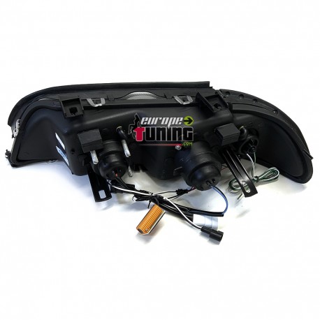 PHARES FEUX AVANTS NOIRS ANNEAUX ANGEL EYES EN U CLIGNO LEDS BMW SERIE 5 E39 (05337)
