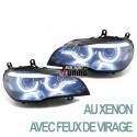 PHARES NOIRS ANNEAUX LED 3D 6000K AU XENON AVEC FEUX DE VIRAGES BMW X5 E70 2007-2010 PH1 (05348)