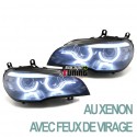 PHARES NOIRS ANNEAUX LED 3D 6000K AU XENON AVEC FEUX DE VIRAGES BMW X5 E70 2007-2010 PH1 (05348)
