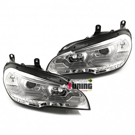 PHARES CHROME DRL ANGEL EYES ANNEAUX 3D FEUX DE JOUR BMW X5 E70 2007-2013 (05354)