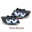 OPTIQUES PHARES NOIRS ANNEAUX LED 3D AU XENON BMW SERIE 3 E90 & E91 2008-2012 PH2 (05458)