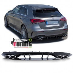 DIFFUSEUR NOIR SPORT AVEC DOUBLES SORTIES RONDES CHROME MERCEDES CLASSE A W177 PACK SPORT (05481)