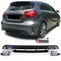 DIFFUSEUR NOIR SPORT DOUBLES SORTIES CHROME MERCEDES CLASSE A W176 PH2 2015-2018 PACK SPORT (05486)