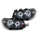 PHARES NOIRS FEUX DOUBLE ANNEAUX LED ANGEL EYES RENAULT MEGANE II PH I 2002-2006 (05474)