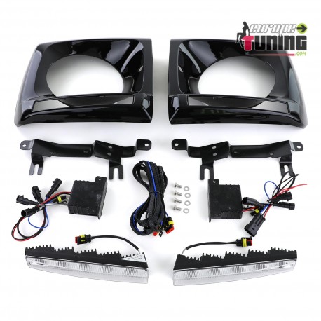 CACHES PHARES NOIRS AVEC FEUX DE JOUR DIURNES MERCEDES CLASSE G W463 1989-2012 (02946)