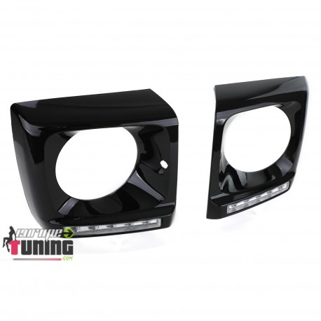 CACHES PHARES NOIRS AVEC FEUX DE JOUR DIURNES MERCEDES CLASSE G W463 1989-2012 (02946)