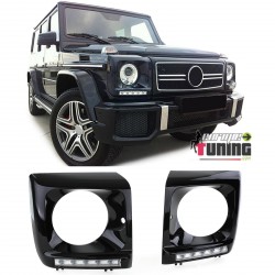 CACHES PHARES NOIRS AVEC FEUX DE JOUR DIURNES MERCEDES CLASSE G W463 1989-2012 (02946)