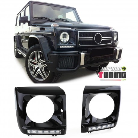 CACHES PHARES NOIRS AVEC FEUX DE JOUR DIURNES MERCEDES CLASSE G W463 1989-2012 (02946)
