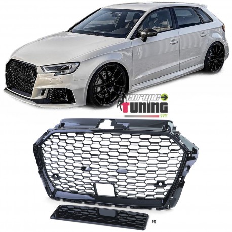 CALANDRE SPORT NOIRE GRILLE NID D ABEILLE LIGNE RS3 AUDI A3 8V 2016-2020 PH2 (05741)