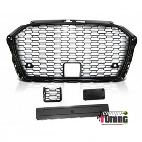 CALANDRE SPORT NOIRE GRILLE NID D ABEILLE LIGNE RS3 AUDI A3 8V 2016-2020 PH2 AVEC CACHE (05827)