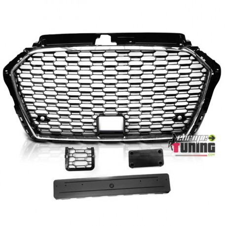 CALANDRE SPORT NOIRE ET CHROME GRILLE NID D ABEILLE LIGNE RS3 AUDI A3 8V 2016-2020 PH2 (05828)