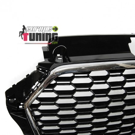 CALANDRE SPORT NOIRE ET CHROME GRILLE NID D ABEILLE LIGNE RS3 AUDI A3 8V 2016-2020 PH2 (05828)
