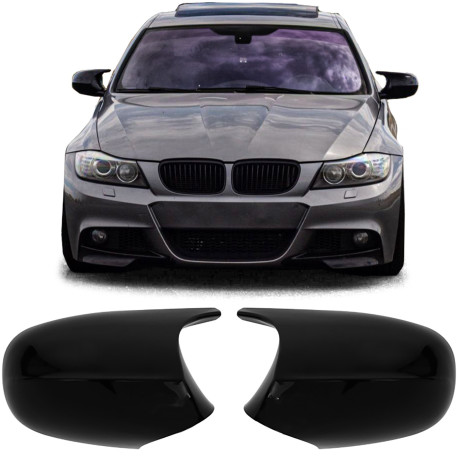 COQUES DE RETROVISEURS NOIRES BRILLANTES LIGNE PACK M POUR BMW SERIE 3 LCI E90 E91 E92 E93  (06004)