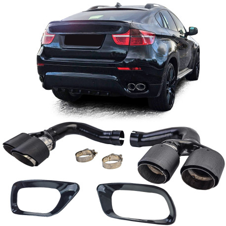 2 DOUBLES SORTIES ECHAPPEMENT ACIER ET CARBONE SPORT PACK M POUR BMW X6 E71 30d 40d (06019)