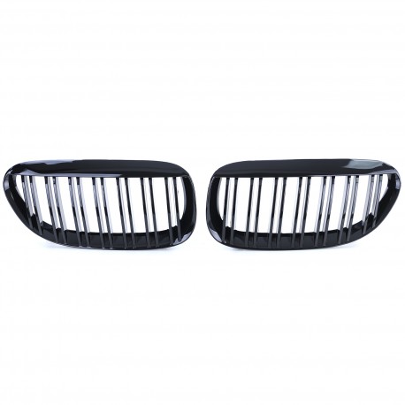 GRILLES CALANDRES SPORT NOIR BRILLANT DOUBLES LAMES BMW SERIE 6 E63 E64 (05127)