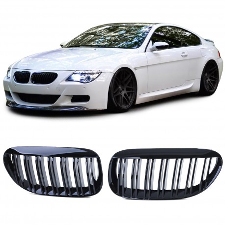 GRILLES CALANDRES SPORT NOIR BRILLANT DOUBLES LAMES BMW SERIE 6 E63 E64 (05127)