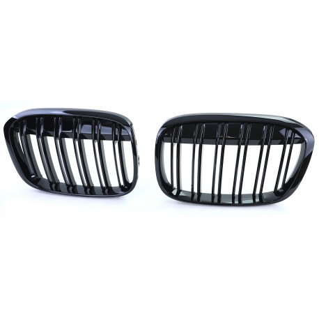 GRILLES CALANDRES SPORT NOIRES BRILLANTES DOUBLE AILETTES BMW X1 F48 APRES 2014 (04787)