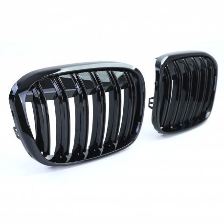 GRILLES CALANDRES SPORT NOIRES BRILLANTES DOUBLE AILETTES BMW X1 F48 APRES 2014 (04787)