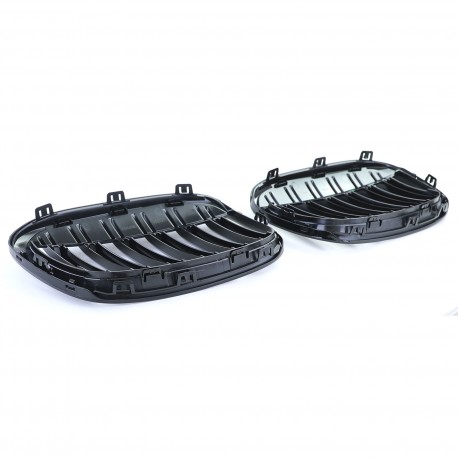 GRILLES CALANDRES SPORT NOIRES BRILLANTES DOUBLE AILETTES BMW X1 F48 APRES 2014 (04787)
