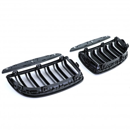 CALANDRES DOUBLES LAMES NOIR BRILLANT BMW SERIE 3 E90 BERLINE & E91 TOURING 2005-2008 (05064)