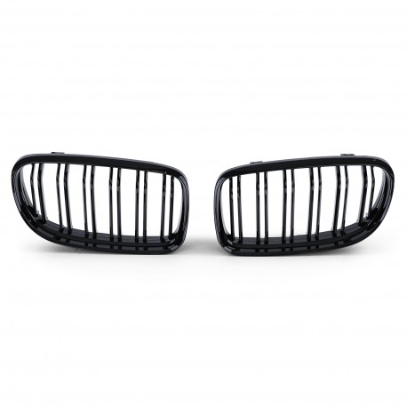 CALANDRES DOUBLE LAMES NOIR BRILLANT BMW SERIE 3 E90 & E91 LCI PHASES 2 08-12 (05035)