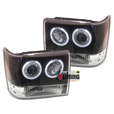PHARES NOIRS FEUX AVANTS ANNEAUX LED JEEP GRAND CHEROKEE ZJ 1993-1999 (03242)
