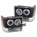 PHARES NOIRS FEUX AVANTS ANNEAUX LED JEEP GRAND CHEROKEE ZJ 1993-1999 (03242)